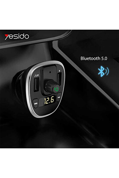Yesido Car Charger with FM Modulator, LED Display, 2xUSB 3A, MicroSD, (Y39) - Black