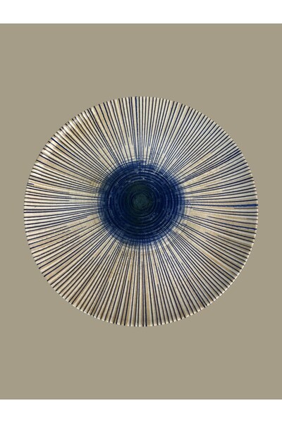 La Mediterranea Flat plate with fine blue stripes, 26 cm