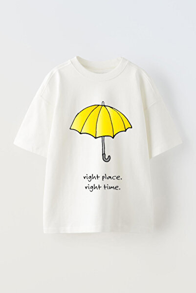 Anetos Umbrelă galbenă cu imprimeu Tricou unisex din bumbac alb supradimensionat