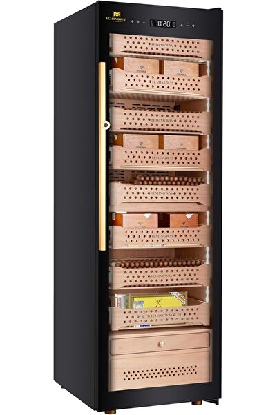 Hemingway مرطب سيجار كهربائي ١٥٠٠ سيجار، خشب الأرز الإسباني، شاشة تعمل باللمس، قفل ببصمة الإصبع