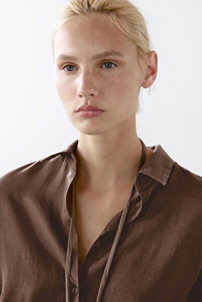 Massimo Dutti Dökümlü %100 keten gömlek