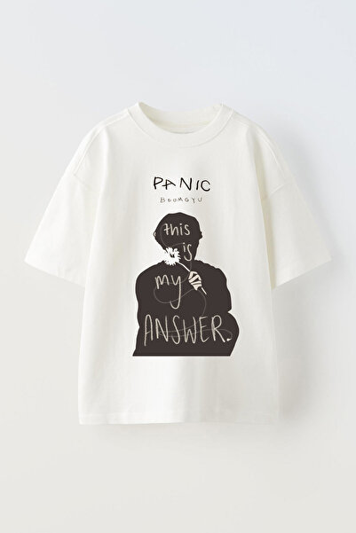 Anetos TXT 4 Baskılı Ünisex Pamuk Beyaz Oversize T shirt