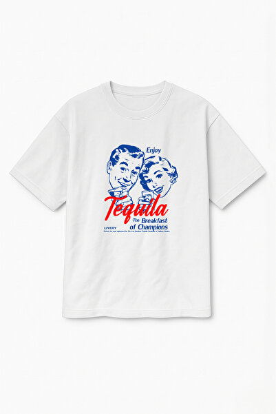 Altair Tr Oversize White Unisex Enjoy Tequila Printed T-Shirt T-Shirt