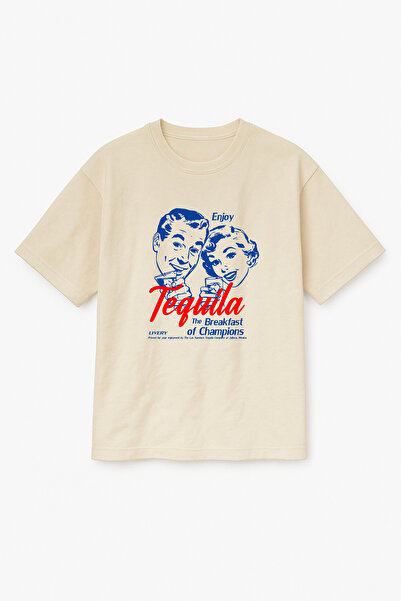 Altair Tr Oversize Beige Unisex Enjoy Tequila Printed T-Shirt