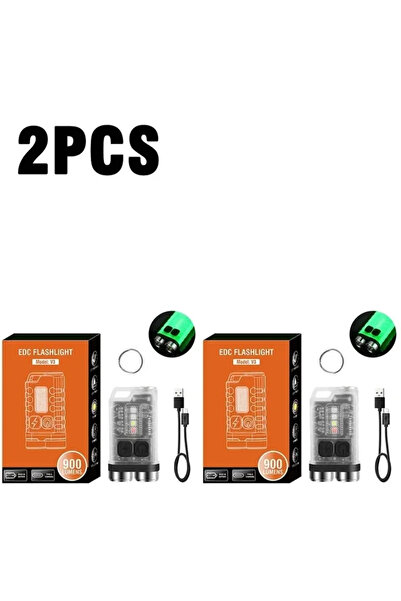 Choice Fluorescence 2PCS V3 EDC Flashlight Keychain Light 900 Lumens Handheld Portable Super Bright TYPE-C
