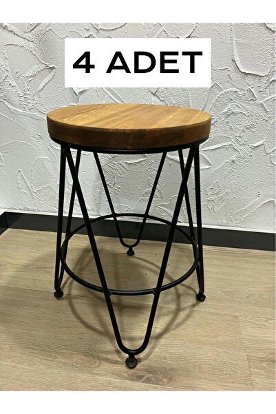 Guraslanshop Yuvarlak Tabure Doğal Ahşap Masif Özel Döküm 4 ADET