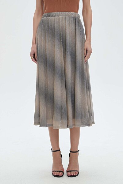 Nichii تنورة نسائية متوسطة الطول بخيوط لامعة