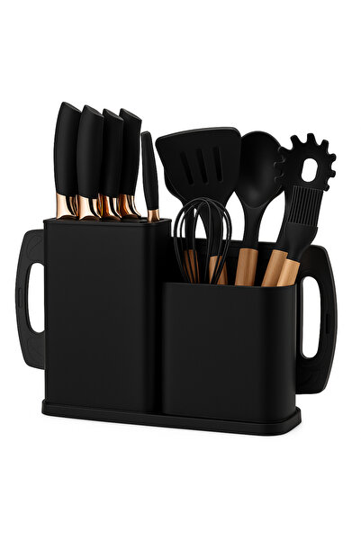 LEIHMANN Set of 19 black silicone kitchen utensils