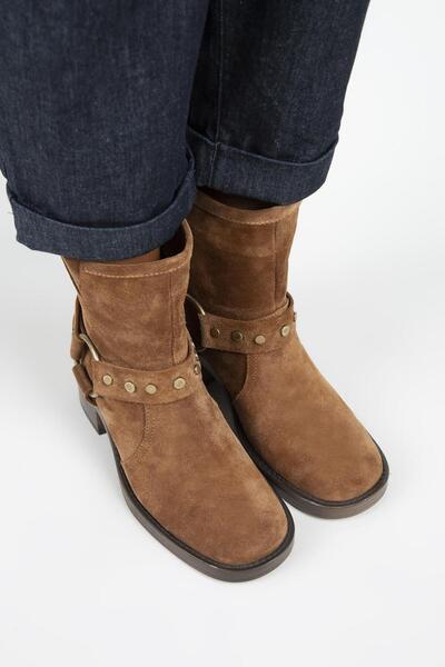 Manijero (Lukka) Women's Genuine Leather Biker Trock Boots in Tan
