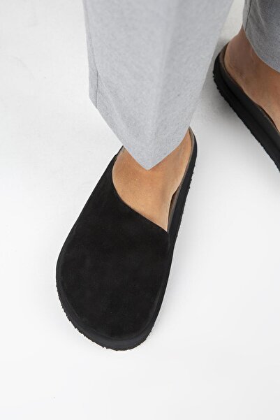 Manijero شبشب نسائي من الجلد الطبيعي من Ateshi، شبشب سايبو مسطح باللون الأسود