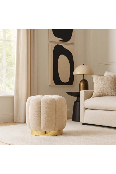 Generic Pouf Chair - Beige Bouclé Fabric