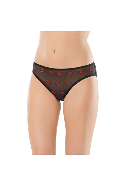 Belinay Women'S, 4-Piece Panties with Tulle Rose Pattern on the Front, Black