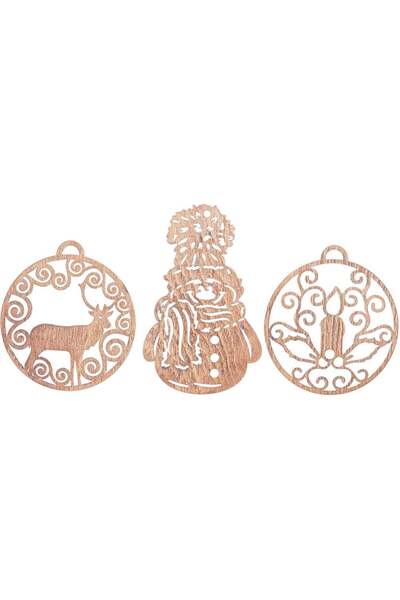 OEM Set 3 globuri de Craciun HH884 din Lemn Model Traditional de Craciun