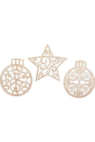 OEM Set 3 globuri de Craciun HH883 din Lemn Model Traditional de Craciun