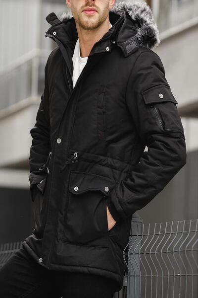 since 1990 man Manremo Fur Lined Hooded Canvas Long Coat Parka