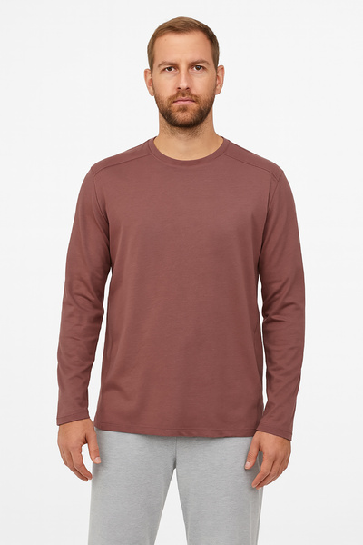 Cottonland Men's Colbert Long Sleeve O Neck Unprinted Combed Cotton T-Shirt Dried Rose