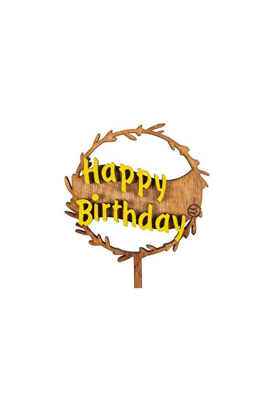 OEM Topper PersonalizabiL, HandyHands, Decor pentru tort Happy Birthday din lemn - Alb, 14 L x 30 H (cm)