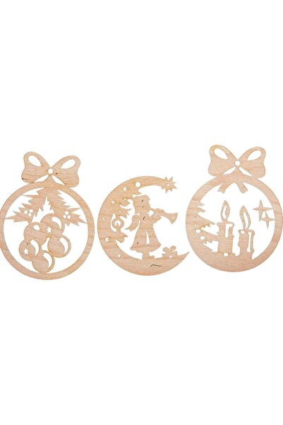 OEM Set 3 globuri de Craciun HH878 din Lemn Model Traditional de Craciun