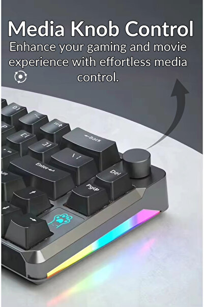 Gaming Gambler لوحة مفاتيح ميكانيكية للألعاب، 68 مفتاحًا، مفتاح أحمر/أزرق، إضاءة RGB، لغة عربية، سلكي USB Type C - BlueSwitch