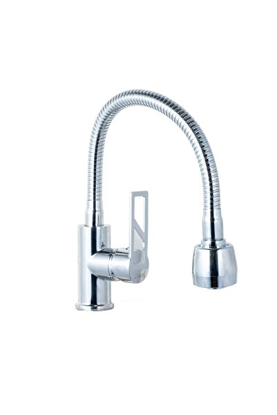 Trendy's Βρύση κουζίνας μονού μοχλού Trendy's με εύκαμπτο στόμιο και αεριστήρα 2 λειτουργιών, χρωμιωμένη