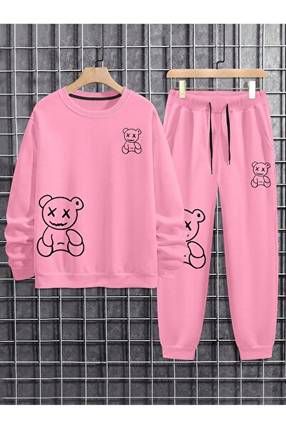 Velostra Unisex Daily 3 Thread Comfortable Teddy Bear Printed Winter Thick Bottom Top Tracksuit Set