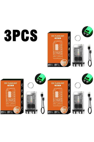 Choice Fluorescence 3PCS V3 EDC Flashlight Keychain Light 900 Lumens Handheld Portable Super Bright TYPE-C