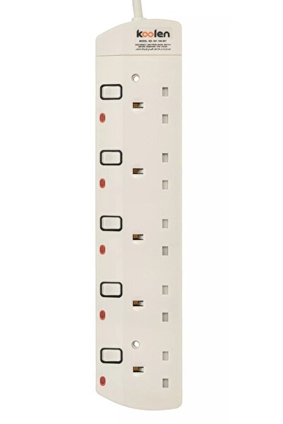 Koolen 5 Ways Power Extension Sockets, 5 m, White.