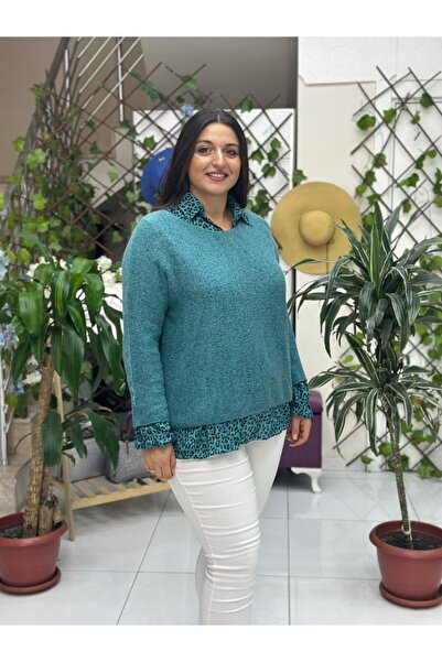 Punta Otantik Nc516020 Italian Leopard Pattern Scarf Men's Collar Sweater Turquoise