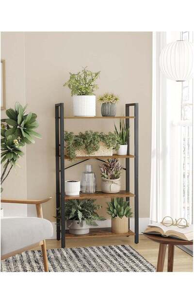 Crestj Storage and Display Shelf - 4 Wooden and Metal Layers - Elegant Industrial Design
