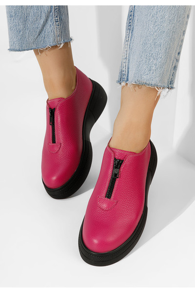 B T Shoes Fuchsiové kožené poltopánky dámske Amaera