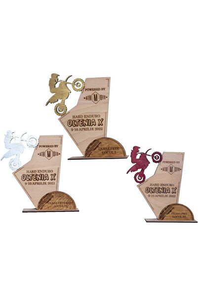 OEM Set trofee cupe HH1575 locurile 1 2 3 Personalizat din lemn 21x25 cm