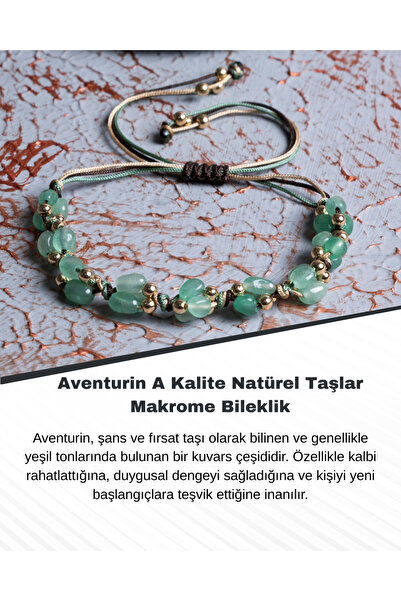 Saff Doğal Taş Aventurin A Kalite Natürel Taşlar Makrome Bileklik