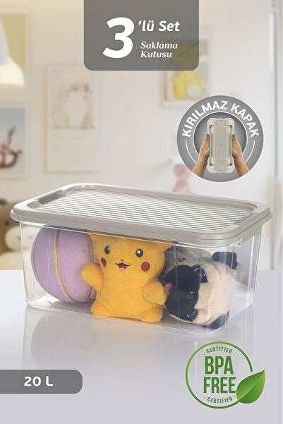 MOİ 3-Pack 20L Multibox Storage Container with Locking Lid Multi-Purpose Organizer Pantry Storage Storage Box