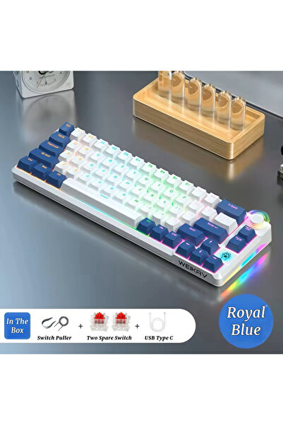 Gaming Gambler لوحة مفاتيح ميكانيكية للألعاب، 68 مفتاحًا، مفتاح أحمر/أزرق، إضاءة RGB، لغة عربية، سلكي USB Type C -RedSwitch