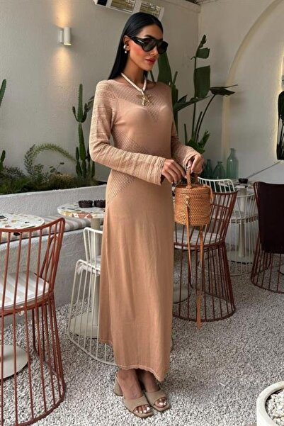 Genel Markalar Ajur Detaylı Bisiklet Yaka Triko Elbise 2861