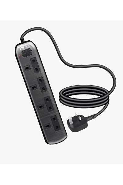 Green Home سلك تمديد طاقة، 4 مقابس، 3 متر، رمادي