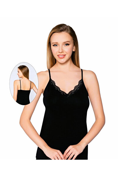 Belinay Adjustable Straps, Lace Detail, Black Tank Top