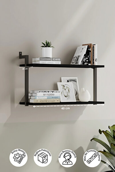 Euromob 40x20 cm Duvara Monte 2 Raflı Kitaplık, Duvar Rafı, Mutfak & Banyo Or...