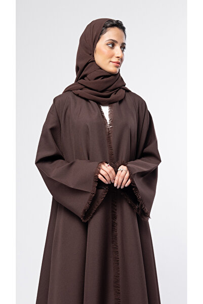 outline عباية دبل كلوش بشراشيب باللون البني