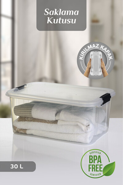 MOİ 30 Lt Multibox Storage Container - Multi-Purpose Organizer with Lockable Lid Pantry Storage Storage Box