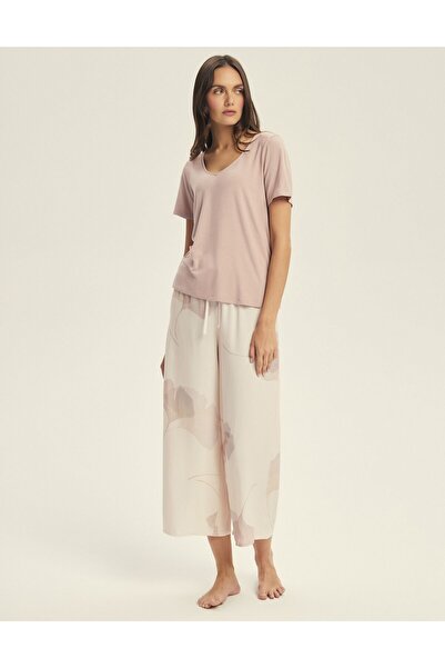 ESOTIQ Pijama pentru femei, set 2 piese, tricou și pantaloni largi 3 sferturi...