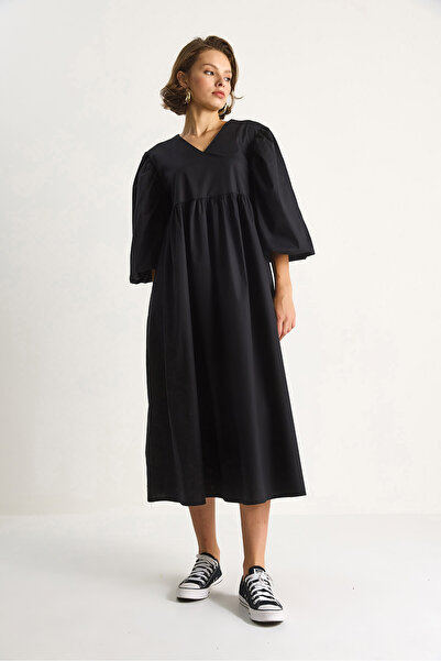 Bianco Lucci Women's V-Neck Balloon Sleeve Long Dress 60284071