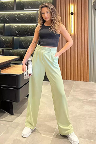 julude Mint Women's High Waist Velcro Wide Leg Palazzo Trousers
