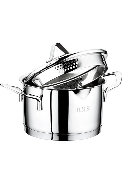 OMS PASLANMAZ Oms 2039 Cylinder Mouth Pouring Strainer Deep Steel Pot 18X10 cm