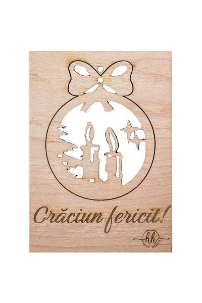 OEM Felicitare cu Glob de Craciun din lemn HH865 Personalizata Craciun Ferici...