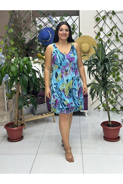 Punta Otantik Nc5015 Italian Sleeveless Cotton Linen Dress Turquoise