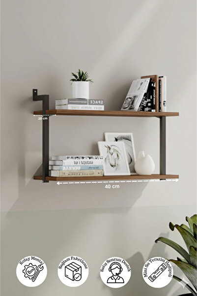 Euromob 40x20 cm Duvara Monte 2 Raflı Kitaplık, Duvar Rafı, Mutfak & Banyo Or...