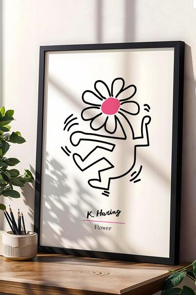 Saturn Pictură înrămată cu flori Keith Haring - Floare care dansează - Decor ...