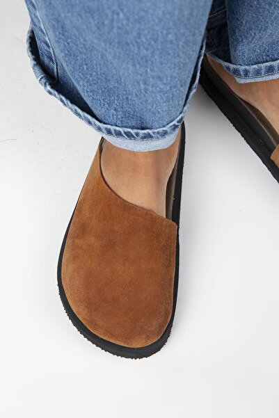 Manijero Γυναικείες δερμάτινες παντόφλες από γνήσιο δέρμα Ateshi Flat Sabo Tan