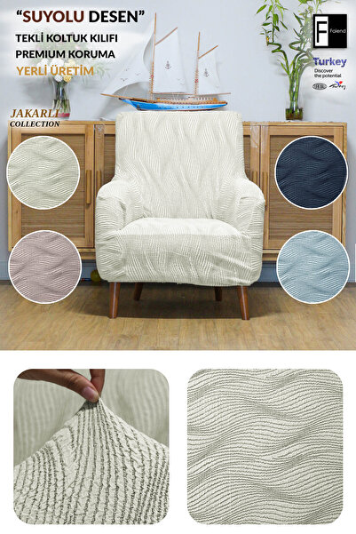 coverbox Jakarlı Kalın Krokan Kumaş Lastikli Koltuk Örtüsü Takımı 3+3+1+1 Kaymaz Yıkanabilir Kanepe Kılıfı